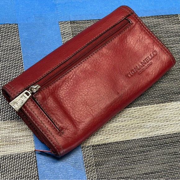 Tignanello Womens Accordion Wallet Purse Genuine Leather Snap Button Closure Red - Picture 7 of 17
